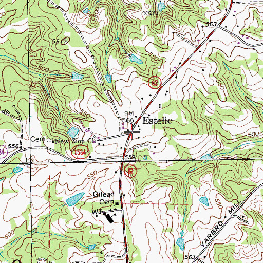 Topographic Map of Estelle, NC