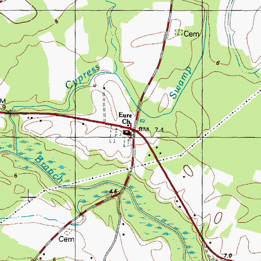 Topographic Map of Eure Church, NC