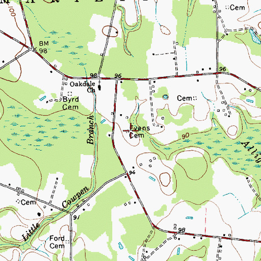 Topographic Map of Evans Cemetery, NC