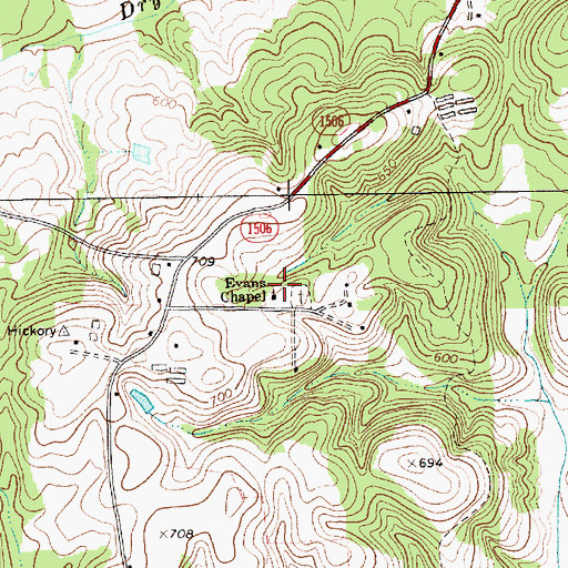 Topographic Map of Evans Chapel, NC