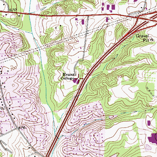 Topographic Map of Evans College, NC