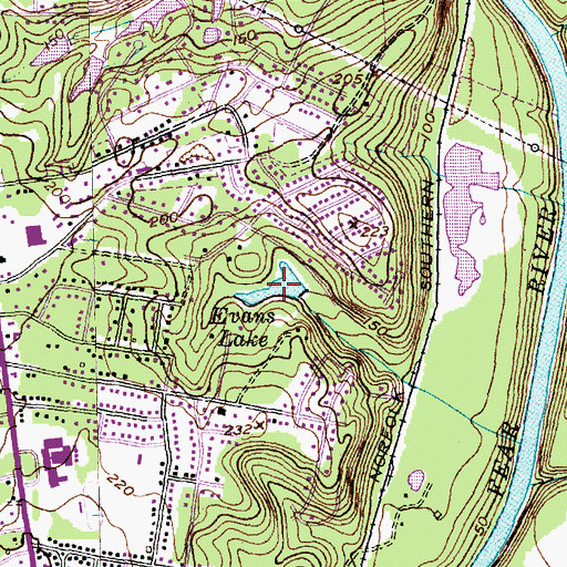Topographic Map of Evans Lake, NC