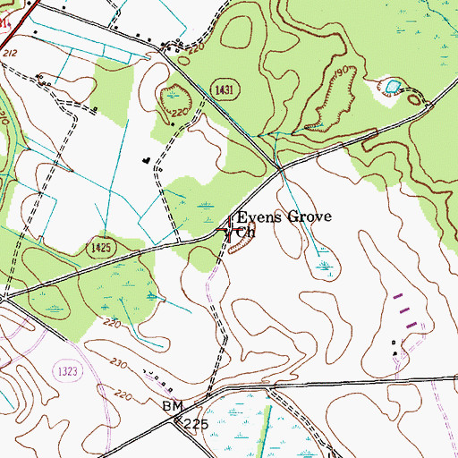 Topographic Map of Evens Grove Church, NC