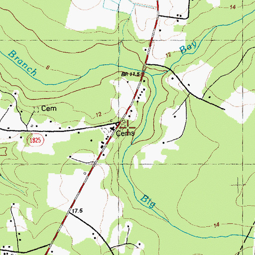 Topographic Map of Evergreen, NC