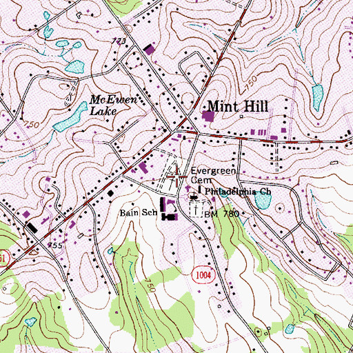 Topographic Map of Evergreen Cemetery, NC