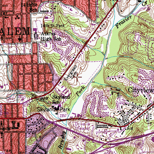 Topographic Map of Evergreen Cemetery, NC