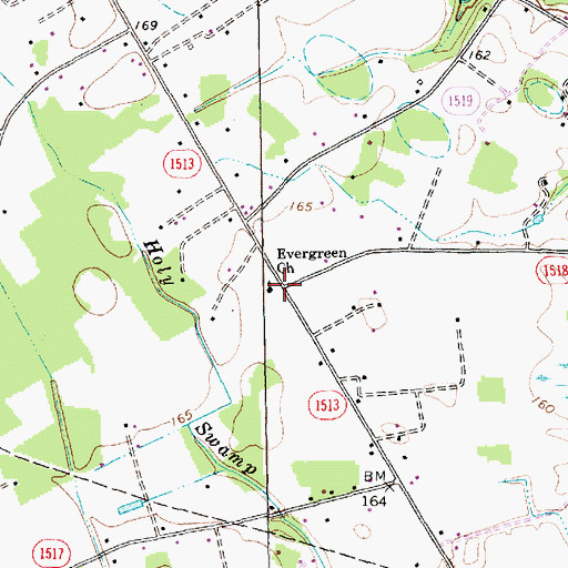 Topographic Map of Evergreen Church, NC