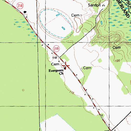 Topographic Map of Evergreen Church, NC