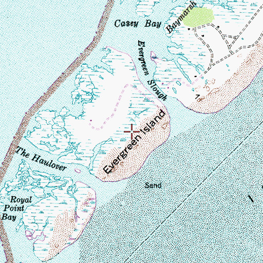 Topographic Map of Evergreen Island, NC