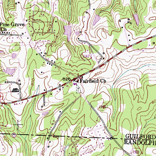 Topographic Map of Fairfield Church, NC