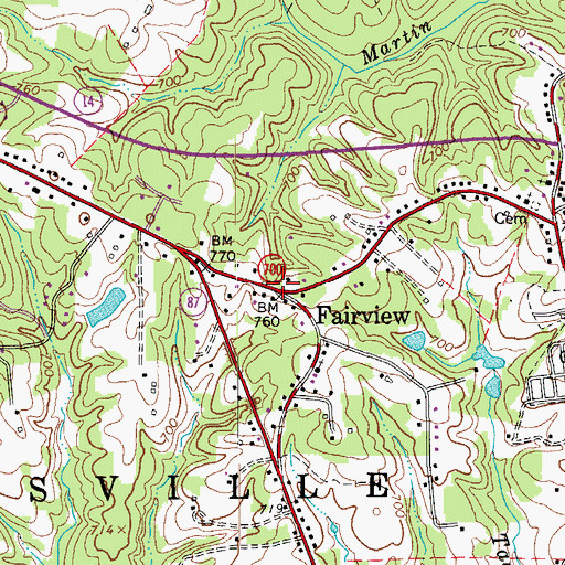 Topographic Map of Fairview, NC