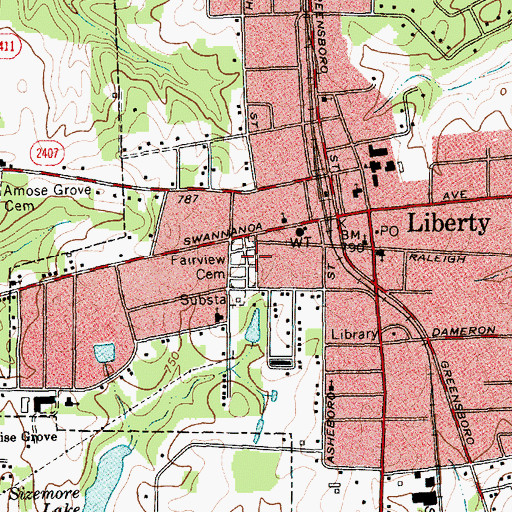 Topographic Map of Fairview Cemetery, NC