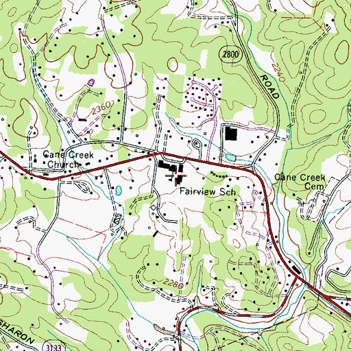 Topographic Map of Fairview School, NC
