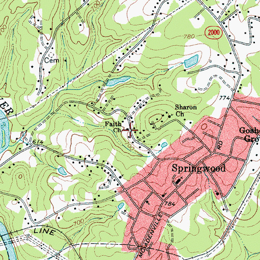 Topographic Map of Faith Church, NC