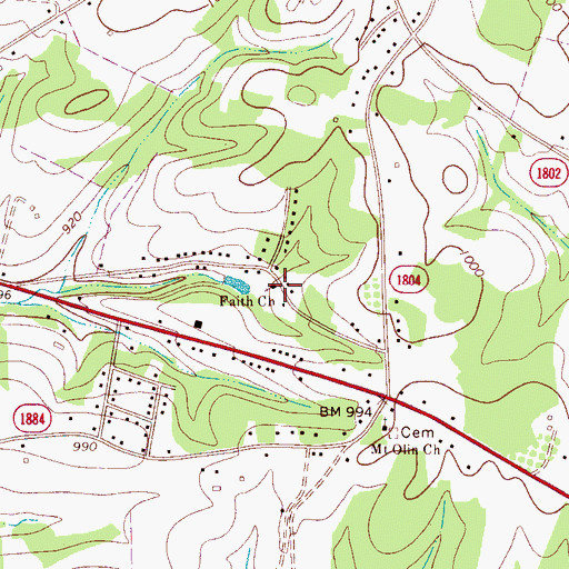 Topographic Map of Faith Church, NC