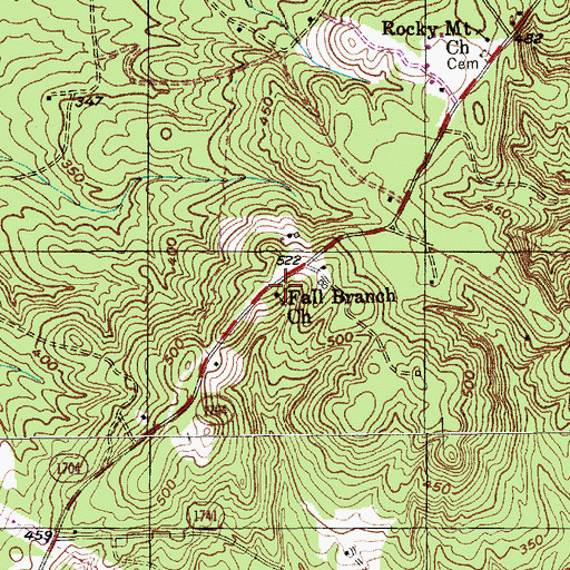Topographic Map of Fall Branch Church, NC