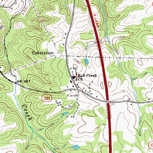 Topographic Map of Fall Creek Baptist Church, NC