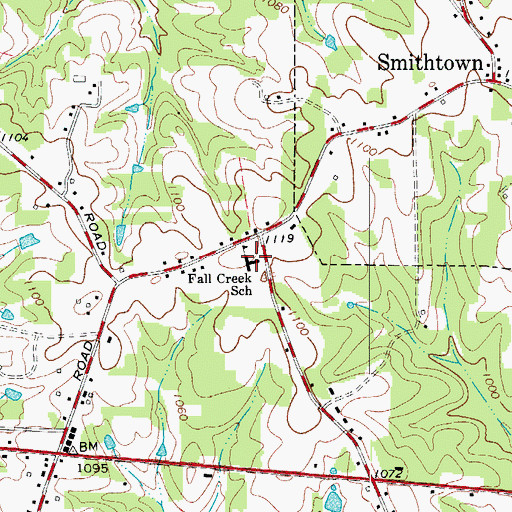 Topographic Map of Fall Creek School, NC