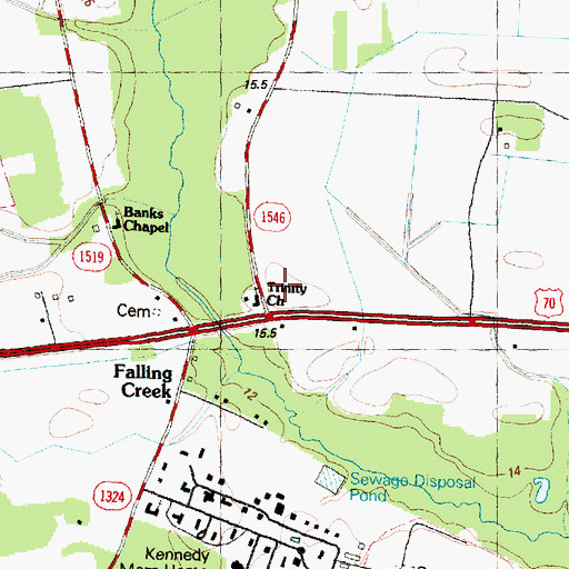 Topographic Map of Falling Creek, NC