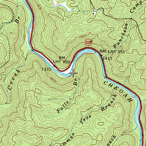 Topographic Map of Falls Branch, NC