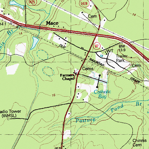 Topographic Map of Farmers Chapel, NC