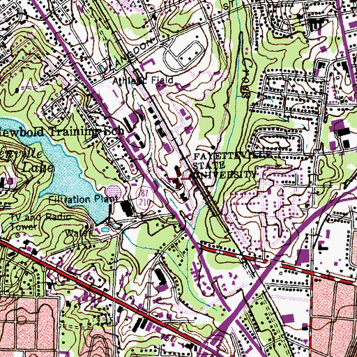 Topographic Map of Fayetteville State University, NC