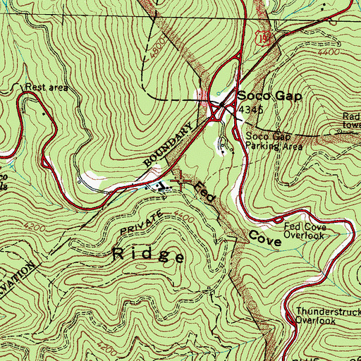 Topographic Map of Fed Cove, NC