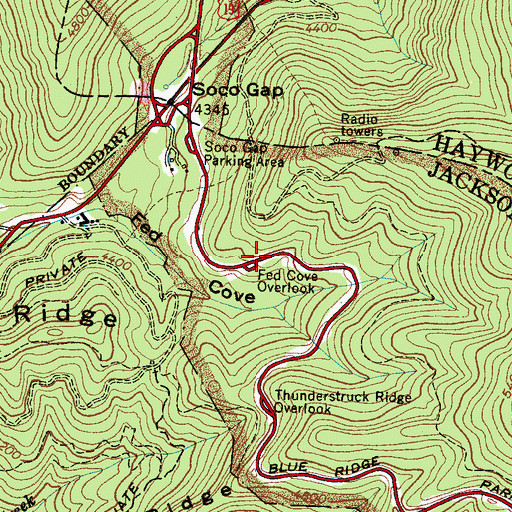 Topographic Map of Fed Cove Overlook, NC