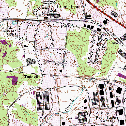 Topographic Map of Fellowship Church, NC