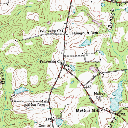 Topographic Map of Fellowship Church, NC