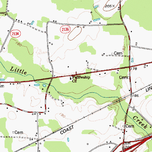 Topographic Map of Fellowship Church, NC