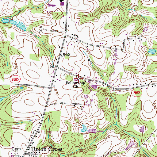 Topographic Map of Fellowship Church, NC