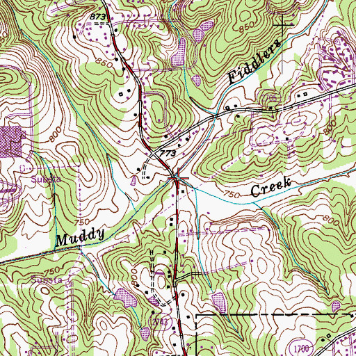 Topographic Map of Fiddlers Creek, NC