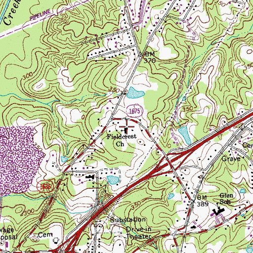 Topographic Map of Fieldcrest Church, NC