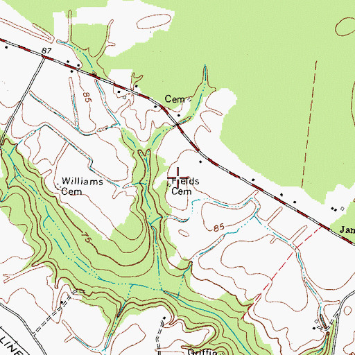 Topographic Map of Fields Cemetery, NC
