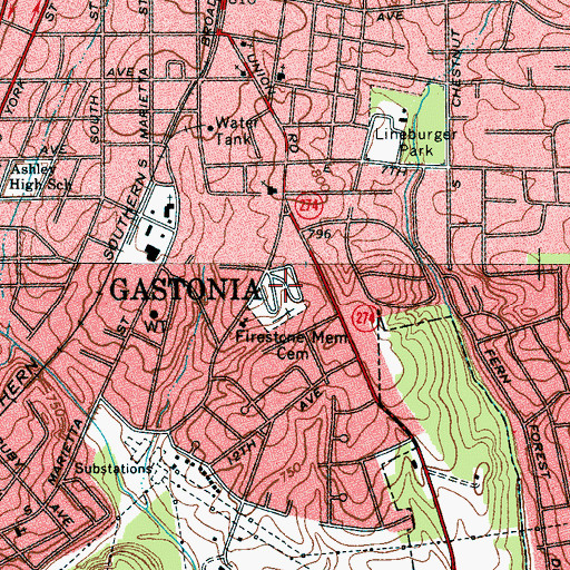 Topographic Map of Firestone Memorial Cemetery, NC