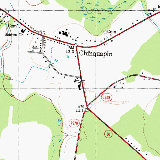 Topographic Map of First Baptist Church, NC