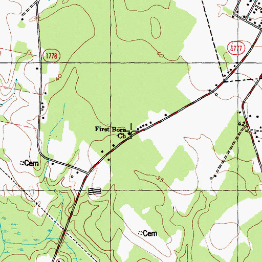 Topographic Map of First Born Church, NC