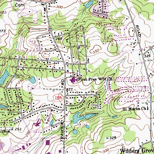 Topographic Map of First Free Will Church, NC