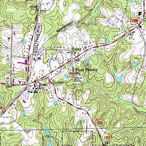 Topographic Map of First Trinity Church, NC