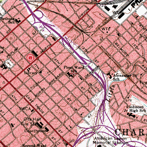 Topographic Map of First Ward Elementary School, NC