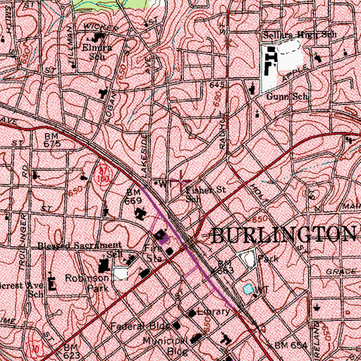 Topographic Map of Fisher Street School, NC