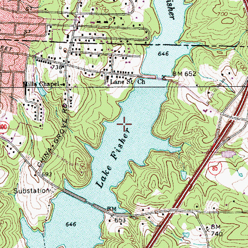 Topographic Map of Lake Fisher, NC