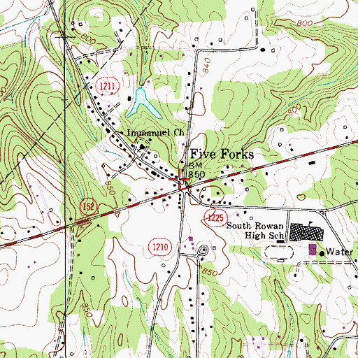 Topographic Map of Five Forks, NC