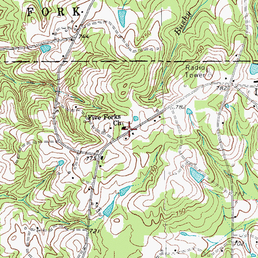 Topographic Map of Five Forks Church, NC