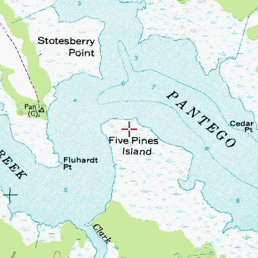 Topographic Map of Five Pines Island, NC
