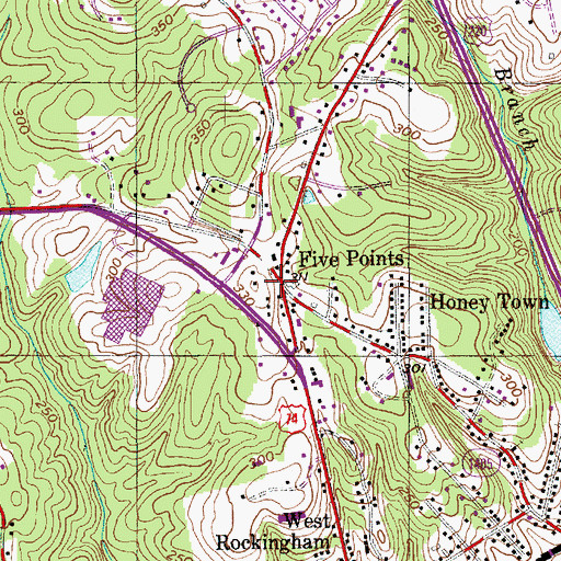 Topographic Map of Five Points, NC