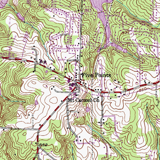 Topographic Map of Five Points, NC
