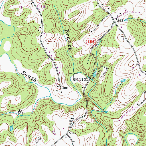 Topographic Map of Flat Branch, NC
