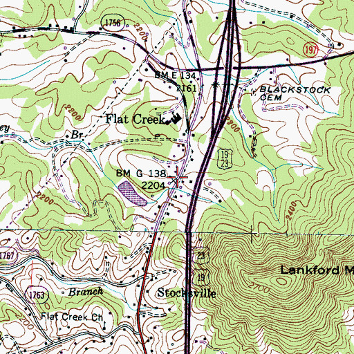Topographic Map of Flat Creek, NC